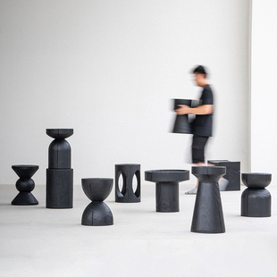 叁几 一条条木墩 侘寂风碳化黑色凳子民宿边几茶几摆件原木矮凳