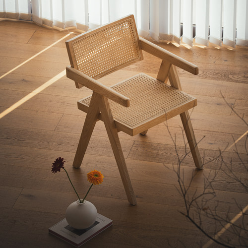 叁几白蜡木原木餐椅家用书椅子