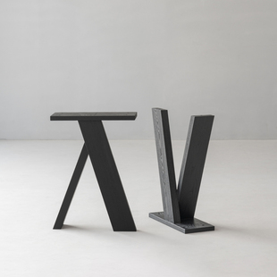 叁几 白蜡木炭烧黑色实木原木白橡木铁艺桌腿亚克力定制大板桌脚