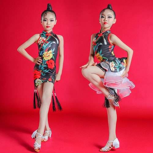 夏季儿童拉丁舞服女童旗袍纱裙