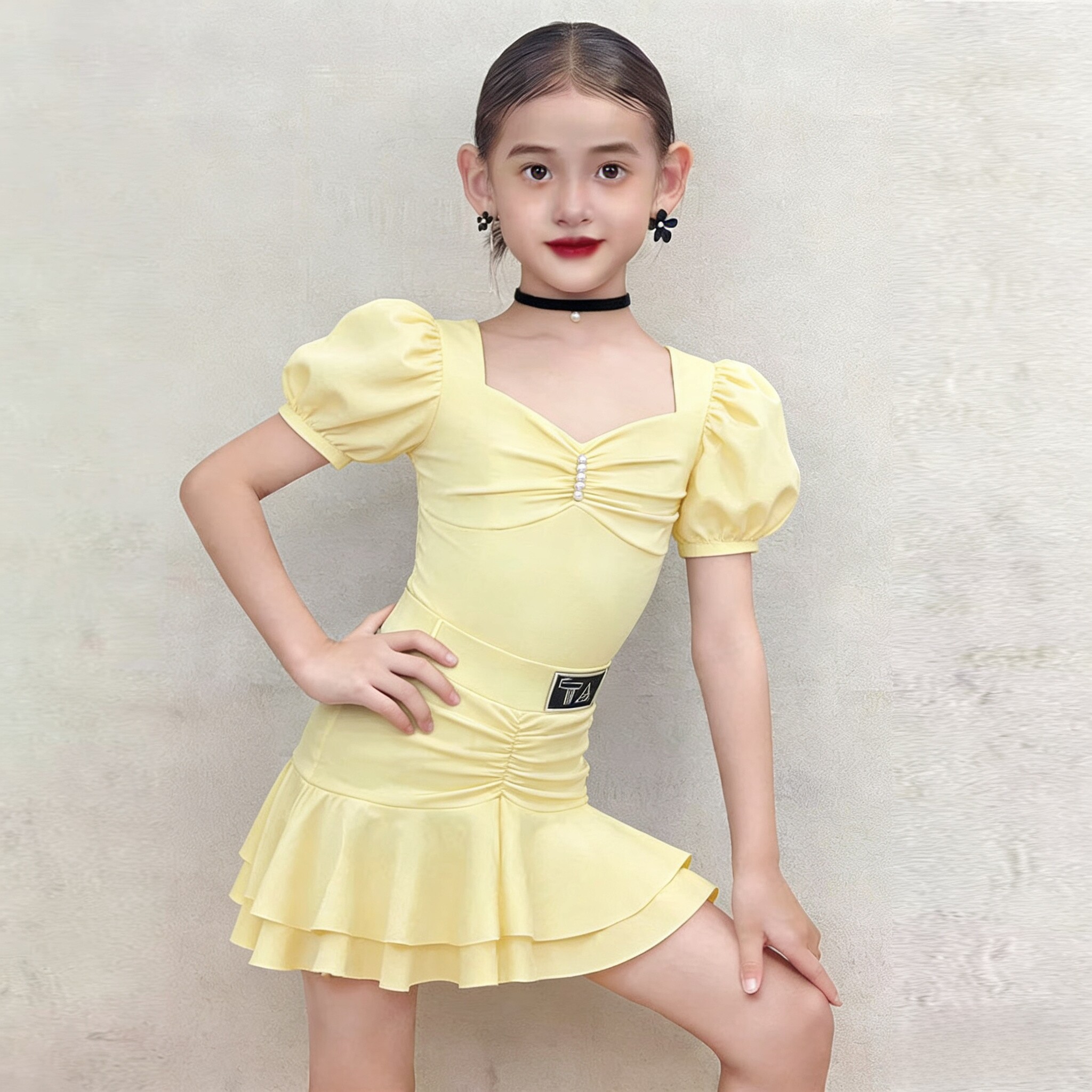 新款拉丁舞服女儿童短袖高级版练功服集训比赛分体套装舞蹈裙