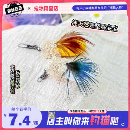 仿真昆虫逗猫棒替换头猫玩具羽毛耐玩自嗨解闷猫咪蚕茧苍蝇小飞虫
