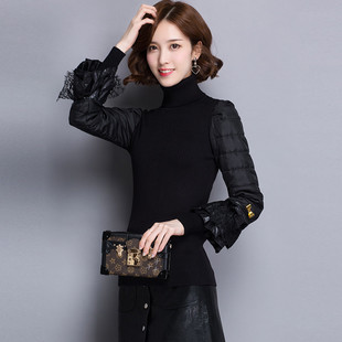 棉袖打底衫女冬加绒加厚毛衣搭配狐狸毛皮草套马甲的内搭羽绒棉袖