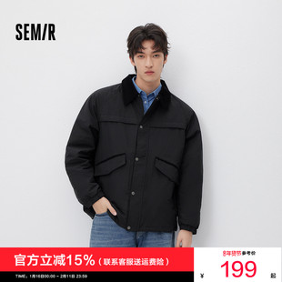 森马棉服男春季轻质猎装撞色灯芯绒外套户外宽松翻领温暖轻盈上衣