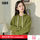 森马卫衣女短款 简约落肩宽松连帽衣服 绿色春季 基础款 慵懒风套头衫