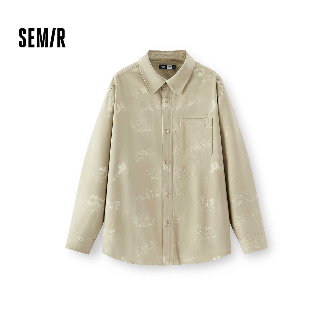 森马迪士尼合作系列长袖衬衫男春季米奇满印宽松翻领上衣低调简约