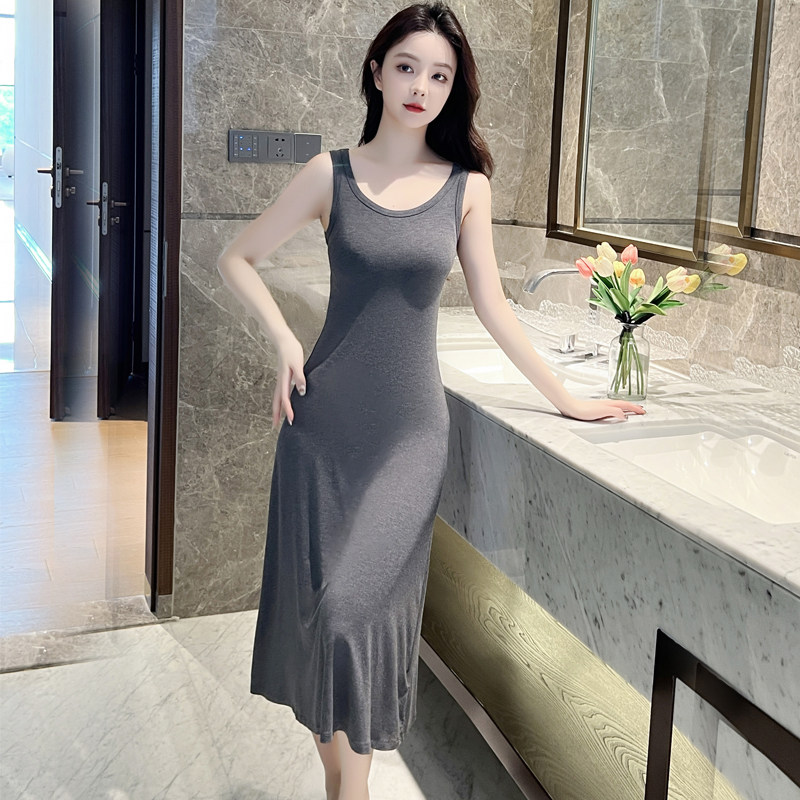 莫代尔无袖吊带连衣裙女春夏新款修身显瘦垂感中长款背心裙打底裙