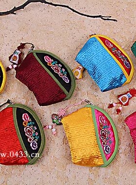 韩国工艺品/绣花半圆零钱包/洋缎子零钱包/硬币包/H-P02909
