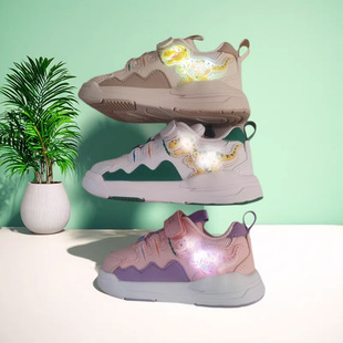 迪乐龙秋冬儿童鞋女童春秋新款宝宝亮灯鞋发光霸王龙休闲运动鞋