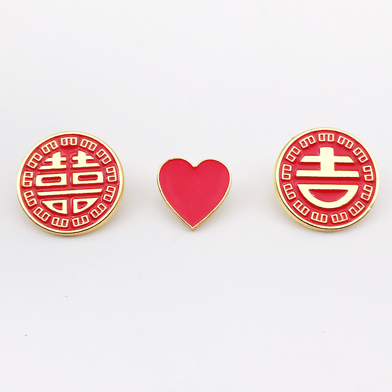红双喜字结婚胸针 情侣婚纱照衬衫新郎西服配饰徽章扣针
