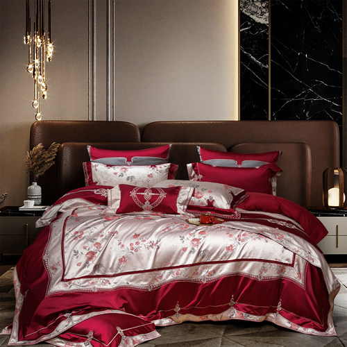 高档别墅真丝棉四件套婚庆床品