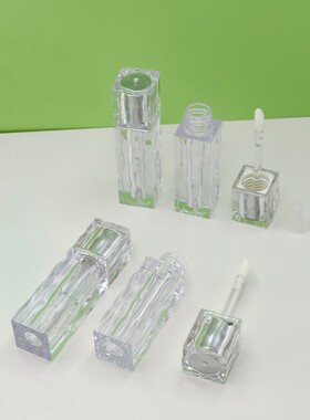跨境批发方形波浪纹透明唇彩管3ml唇釉管空管现货化妆品包材口红