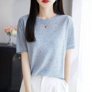星空幻彩点子纱亚麻短袖t恤女2026夏季新款时尚休闲宽松半袖上衣