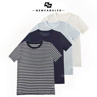 进口和纸纱针织短袖休闲宽松卷边圆领棉T恤慵懒打底衫春夏20702