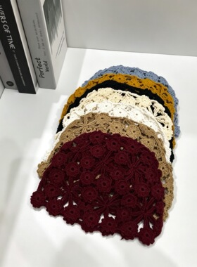 手工钩花镂空包头针织帽女透气