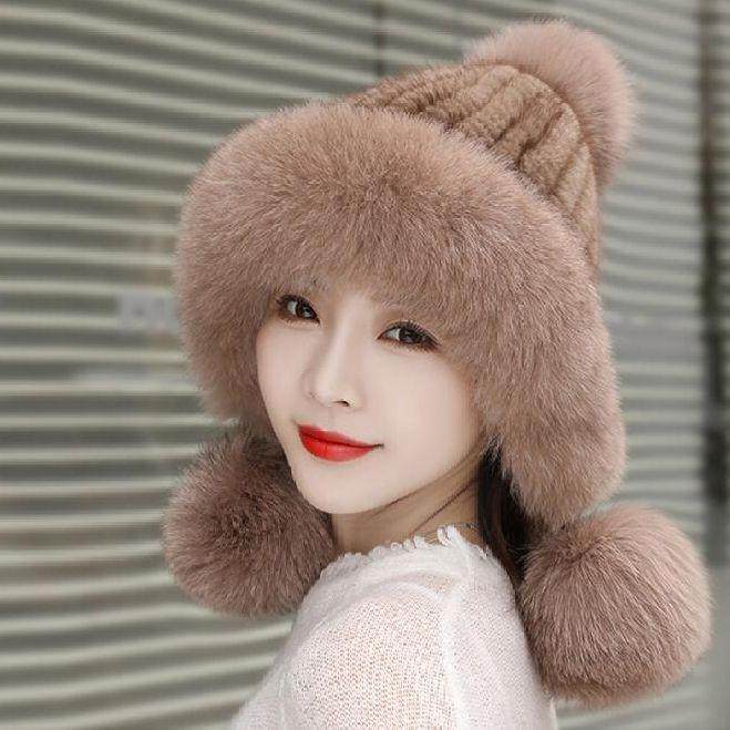 水貂毛帽子狐狸毛圈三球水貂皮帽保暖貂皮帽护耳护脸帽貂毛帽子,服饰配件/皮带/帽子/围巾,帽子,淘宝优惠券,粉丝福利购,淘宝优惠卷