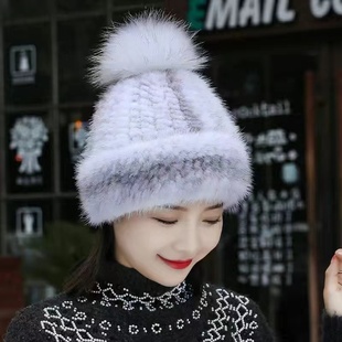 水貂帽子横竖编织翻边款女款貂皮帽子冬季貂皮帽子韩版百搭保暖