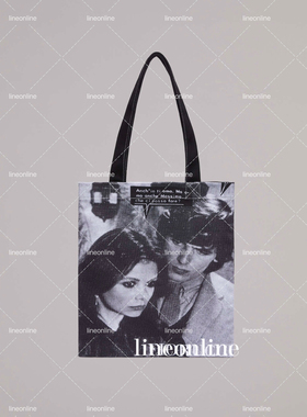 lineonline 自制独！家人脸印花复古帆布托特包大容量轻便百搭