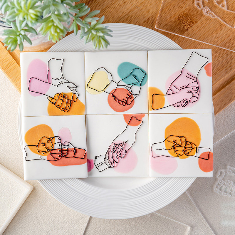 翻糖饼干模具 父亲节手牵手翻糖曲奇立体压花模 DIY烘焙工具