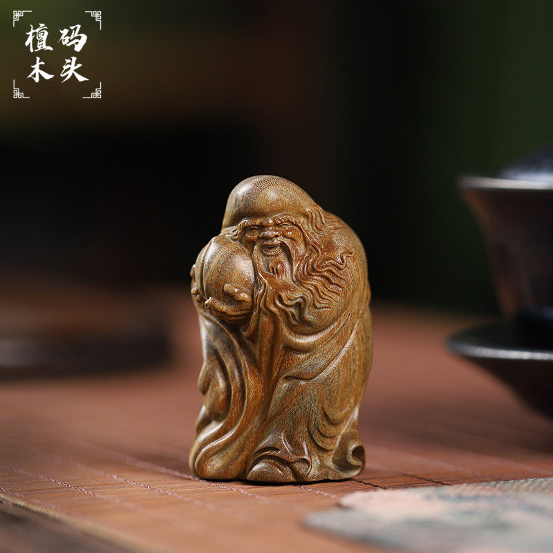 绿檀木雕刻寿星手把件文玩实木质高端便携神佛像手工艺品桌面摆件
