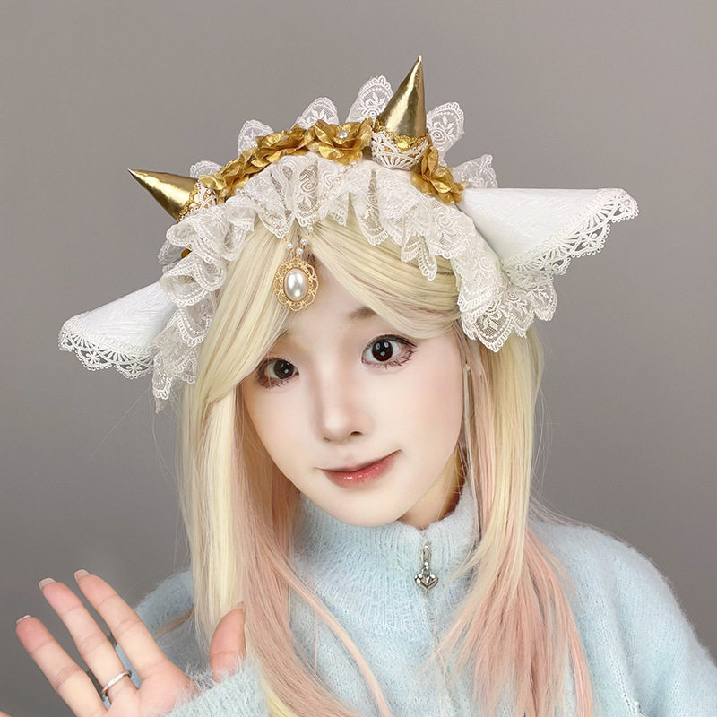 漫展cos第五小女孩恶之源发带日系洛丽塔发饰lo娘doll感羊角发带