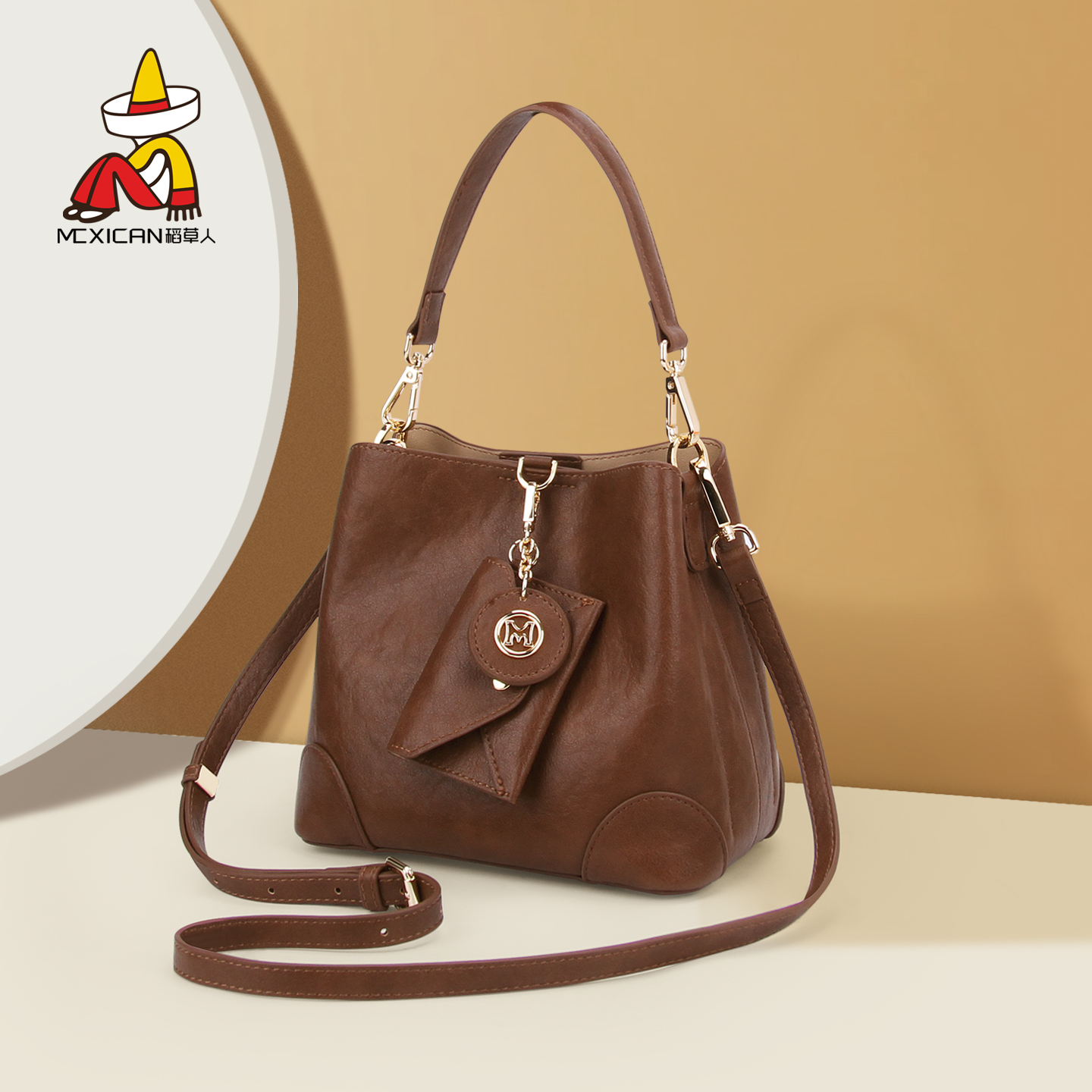 稻草人高级质感大容量通勤水桶包