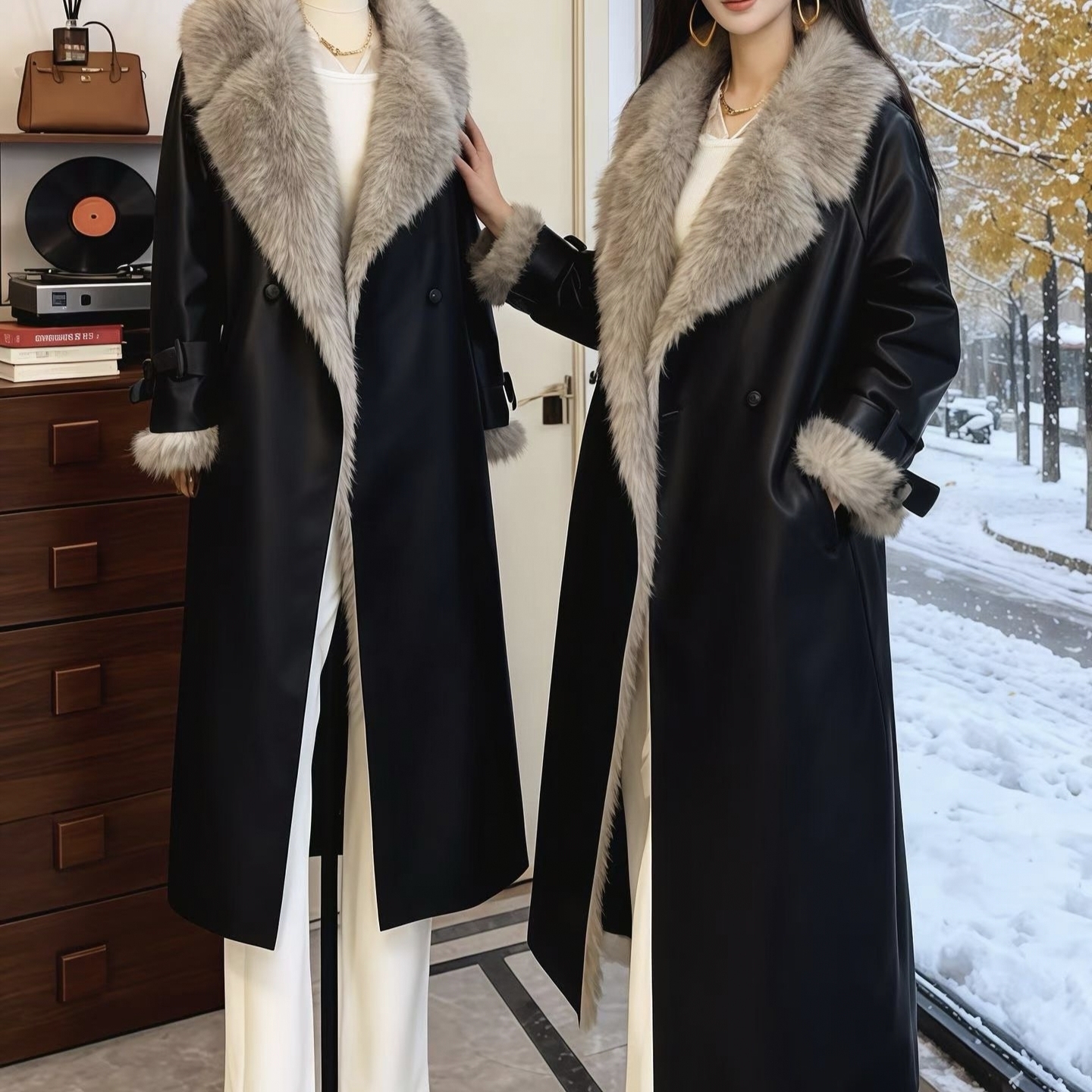 皮毛一体2025冬季新款保暖大衣女