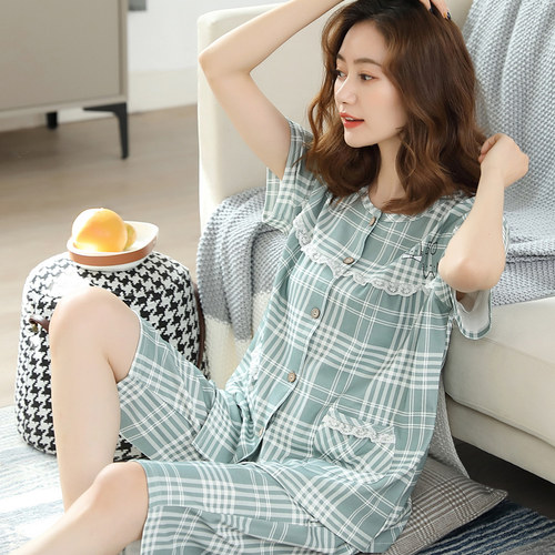 妈妈睡衣夏季纯棉薄款中老年女士