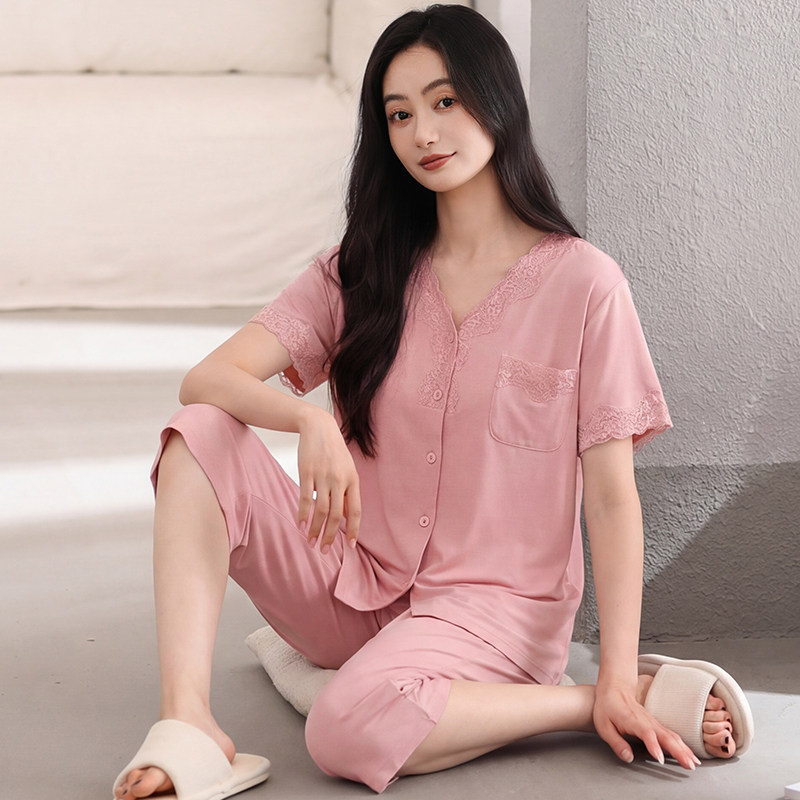 中年妈妈睡衣女款2026新款夏季纯棉夏天短袖七分裤老人家居服套装