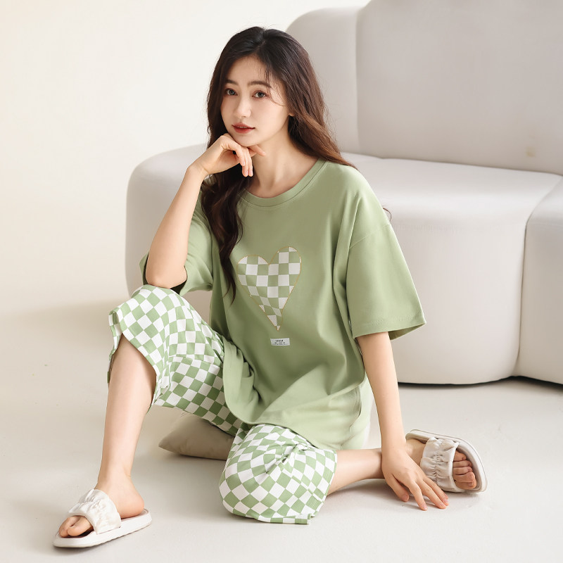 睡衣女款夏季纯棉2026新款短袖七分裤加肥加大码中老年妈妈家居服