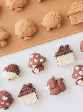 FL日本cotta卡通可爱巧克力硅胶模具软糖冰块松鼠蘑菇刺猬房子