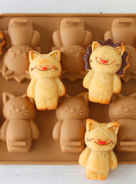 日本cotta正品卡通可爱狮子猫6连硅胶蛋糕模具可入烤箱冷藏多用