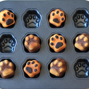 FL日本出口日式 卡通可爱12连猫爪不沾玛芬面包蛋糕烤盘烘焙模具