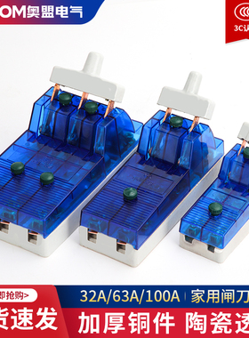 单相两相63A家用刀闸开关220V蓝色透明闸刀单投负荷式隔离开关
