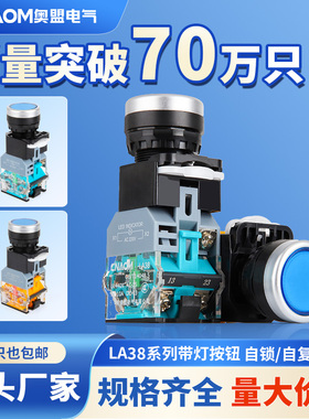 带灯按钮开关LA38-11DN自复位自锁22mm平头按压式控制启动按钮24v