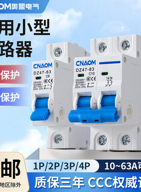 DZ47-63小型断路器空气开关1p2p3p4p家用空开漏电保护6a-32a-63a