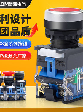 奥盟LA38按钮开关自复位自锁启动停止点动按压式急停蘑菇旋钮带灯
