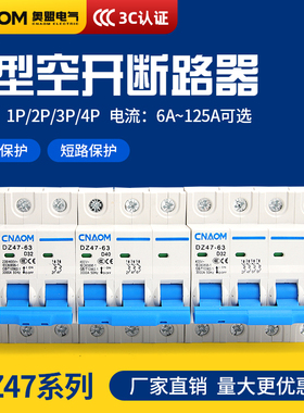 D型家用空气开关DZ47-63三相1P2P3P4P电闸小型断路器 6A-63A空开