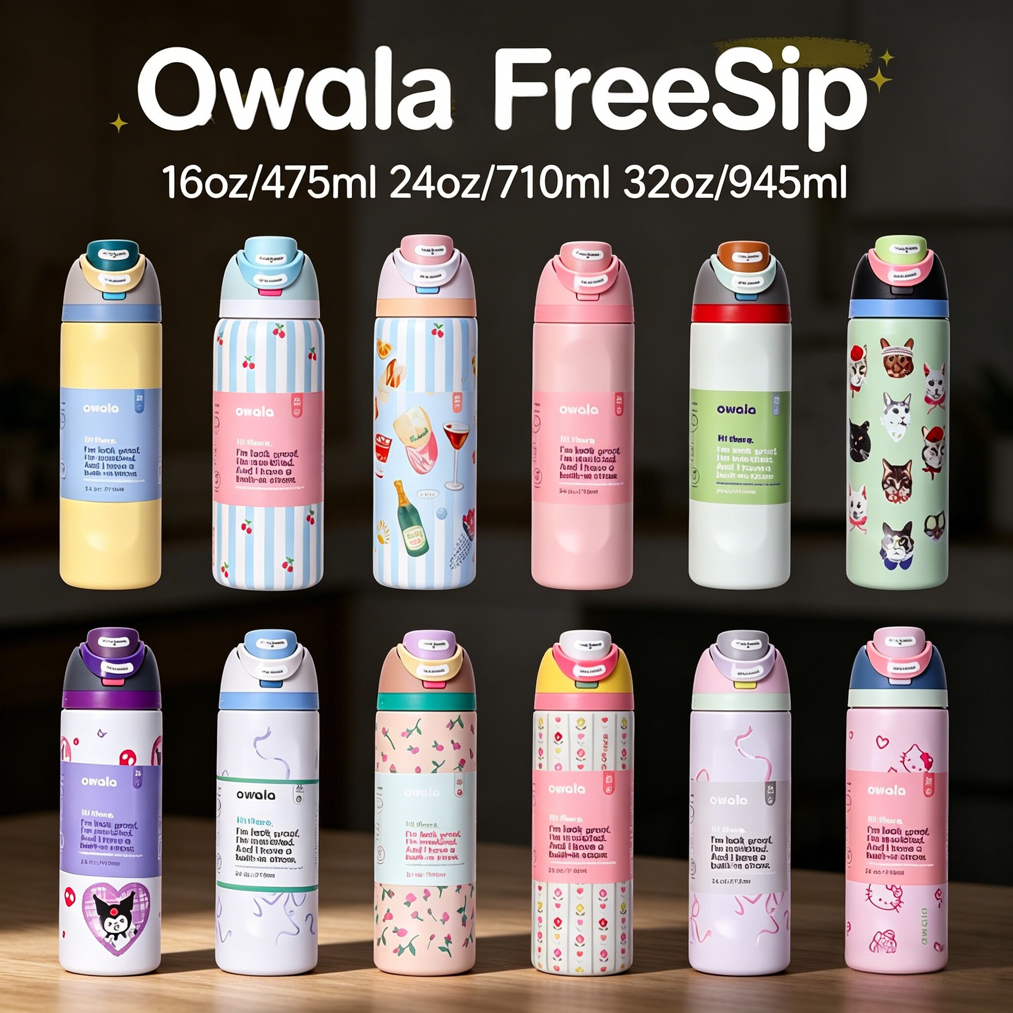 owala freesip24oz/32oz带吸管不锈钢保温杯运动水杯保温杯车载杯