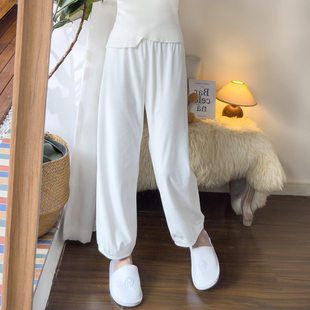冬季薄绒睡裤女宽松收脚花苞灯笼裤可外穿打底纯白海岛绒家居裤女