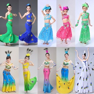 出租新款傣族舞蹈演出服孔雀舞蹈女包臀长款鱼尾裙