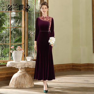 名兰世家喜婆婆婚宴年会礼服高端重工穿钻连衣裙优雅妈妈晚礼服裙