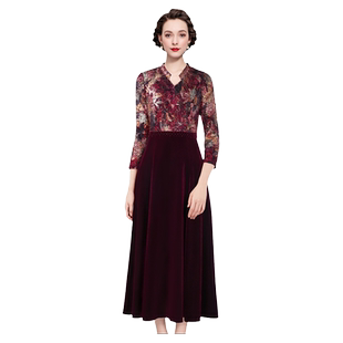 名兰世家原创时尚绣花图案新款裙女神妈妈假两件套装连衣裙女