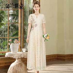 名兰世家高端轻奢小众妈妈礼服裙子日常可穿蕾丝连衣裙显瘦高级感