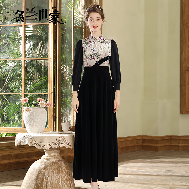 名兰世家丝绒连衣裙小众原创设计