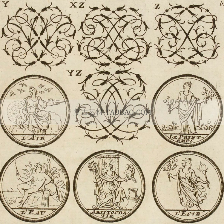 欧美复古花式字母组合标志奖章象形文字徽章装饰花纹图案设计素材