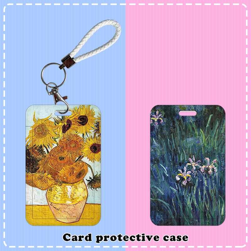 油画花可爱学生滑盖卡套饭卡公交身份证件保护套校园卡套