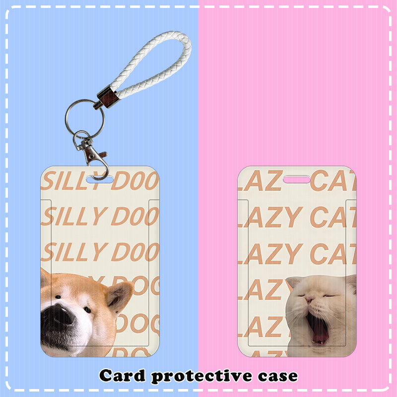 打哈欠猫咪学生滑盖卡套饭卡公交卡厂牌身份证件保护套校园