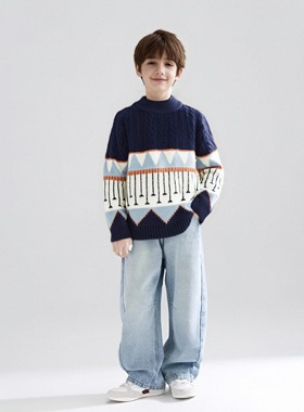 男童毛衣套头秋冬经典款新款洋气儿童针织男孩线衣中大童加绒加厚