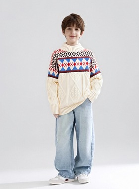 男童毛衣秋冬针织新款儿童冬季套头保暖圆领大童长袖上衣冬装